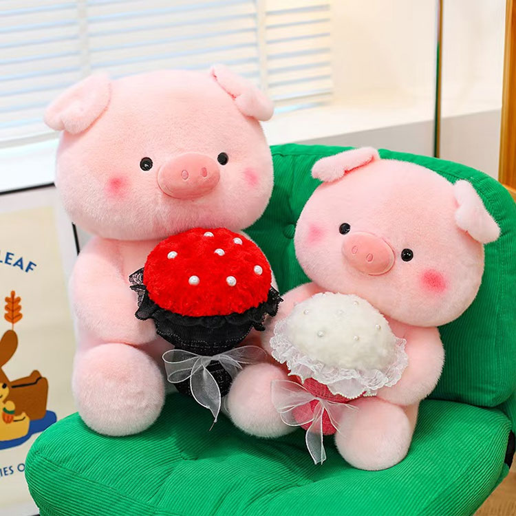 pink pig holding flowers plush toy price